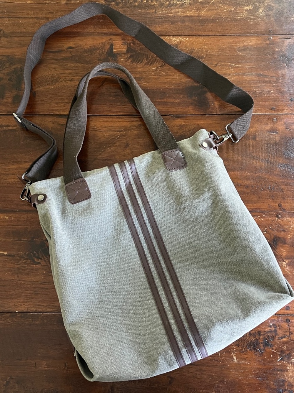 Kelly Canvas 3 Stripe Casual Work Tote Bag w/ Detachable Crossbody Strap